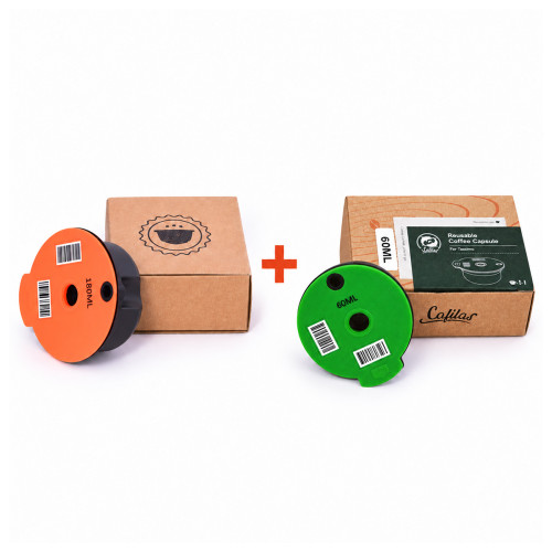 2 stk. genopfyldelige kapsler til Tassimo – 60 ml + 180 ml